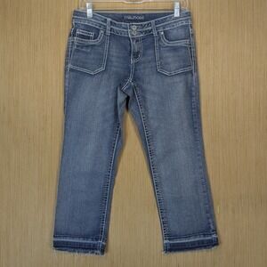 Maurices‎ Jeans Womens 1/2 Blue Denim Low Rise Y2K Cropped Frayed Hem